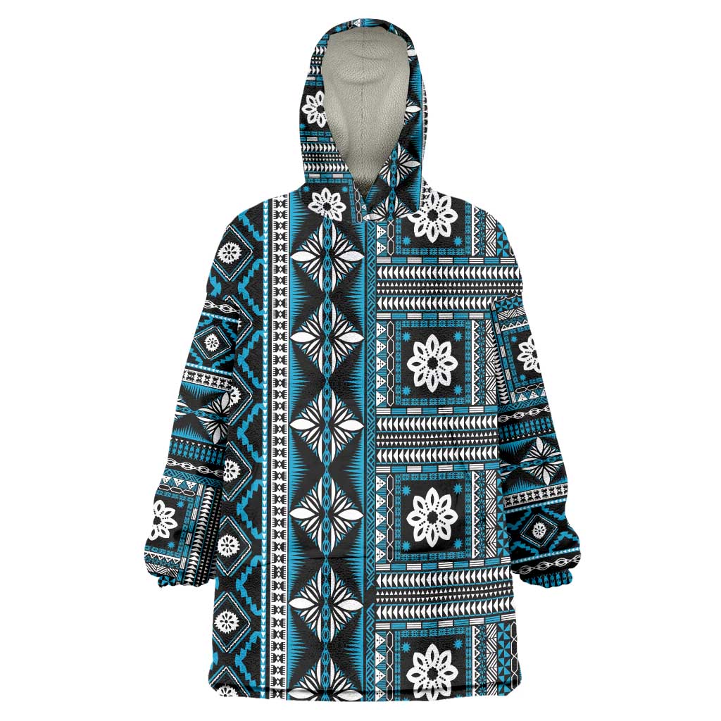 Fiji Masi Tapa Pattern Blue Wearable Blanket Hoodie - Polynesian Pride