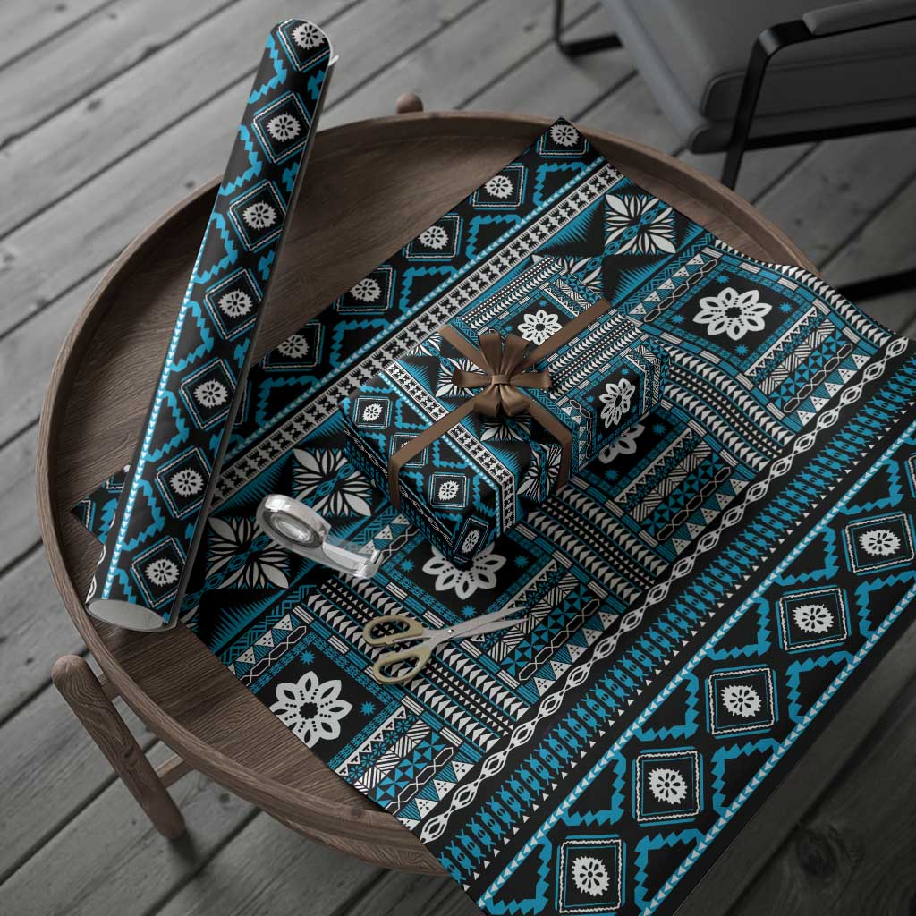 Fiji Masi Tapa Pattern Blue Wrapping Paper - Polynesian Pride