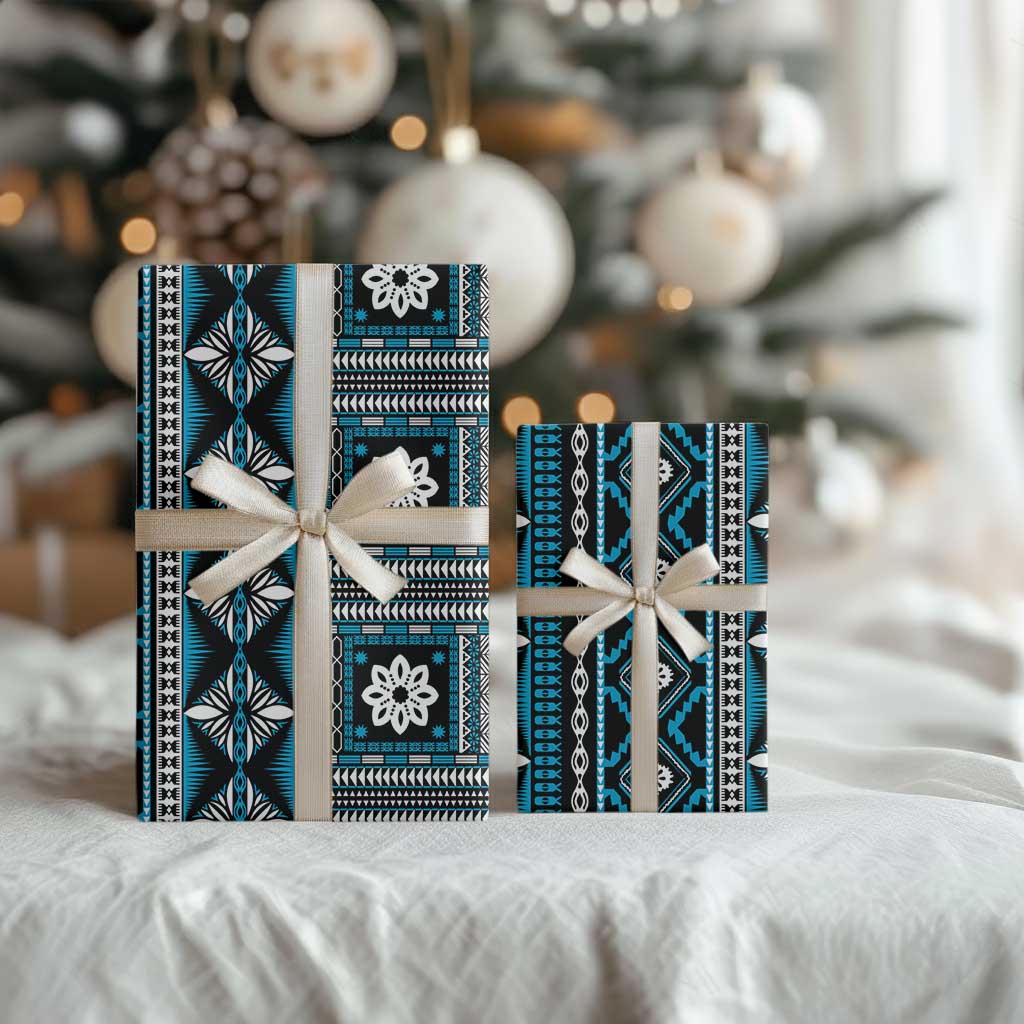 Fiji Masi Tapa Pattern Blue Wrapping Paper - Polynesian Pride