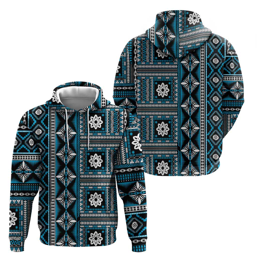 Fiji Masi Tapa Pattern Blue Zip Hoodie - Polynesian Pride