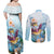 Hawaii Flamingo Couples Matching Off Shoulder Maxi Dress and Long Sleeve Button Shirt Plumeria Tropical Beach