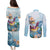 Hawaii Flamingo Couples Matching Puletasi and Long Sleeve Button Shirt Plumeria Tropical Beach