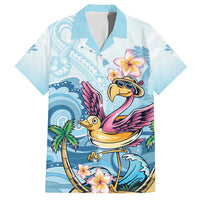 Hawaii Flamingo Family Matching Long Sleeve Bodycon Dress and Hawaiian Shirt Plumeria Tropical Beach LT01 Dad's Shirt - Short Sleeve Blue - Polynesian Pride