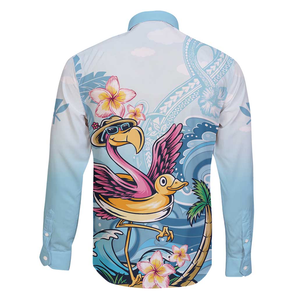 Hawaii Flamingo Family Matching Long Sleeve Bodycon Dress and Hawaiian Shirt Plumeria Tropical Beach LT01 - Polynesian Pride