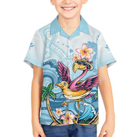 Hawaii Flamingo Family Matching Long Sleeve Bodycon Dress and Hawaiian Shirt Plumeria Tropical Beach LT01 Son's Shirt Blue - Polynesian Pride