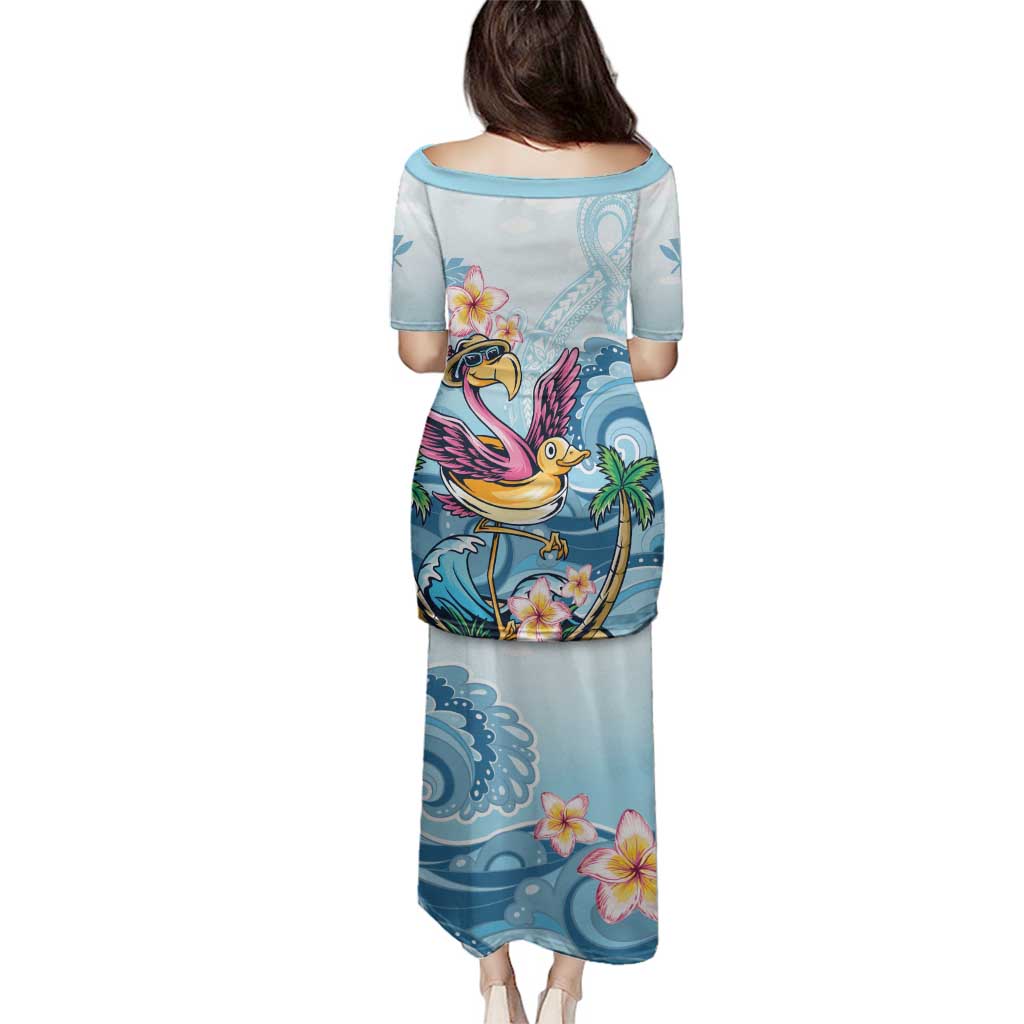 Hawaii Flamingo Family Matching Puletasi and Hawaiian Shirt Plumeria Tropical Beach