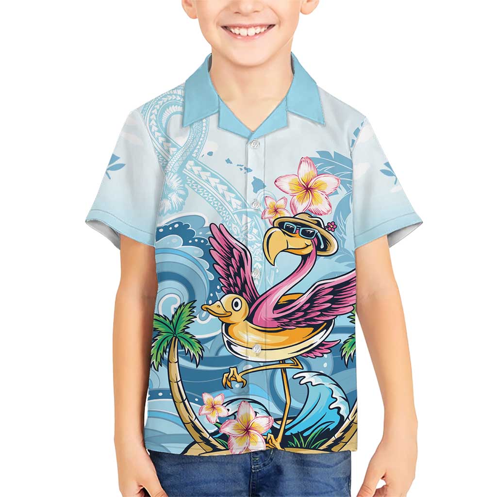 Hawaii Flamingo Kid Hawaiian Shirt Plumeria Tropical Beach