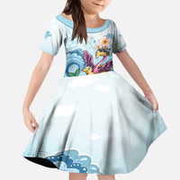 Hawaii Flamingo Kid Short Sleeve Dress Plumeria Tropical Beach
