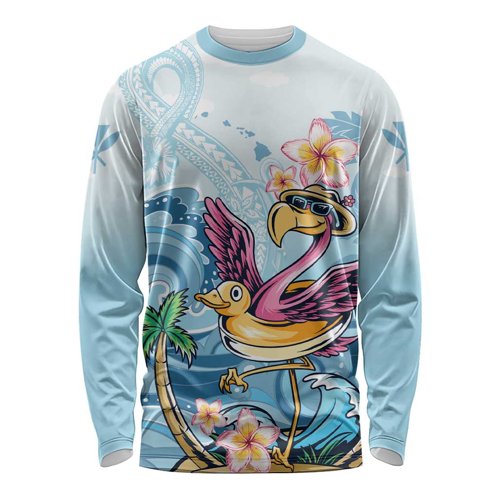 Hawaii Flamingo Long Sleeve Shirt Plumeria Tropical Beach