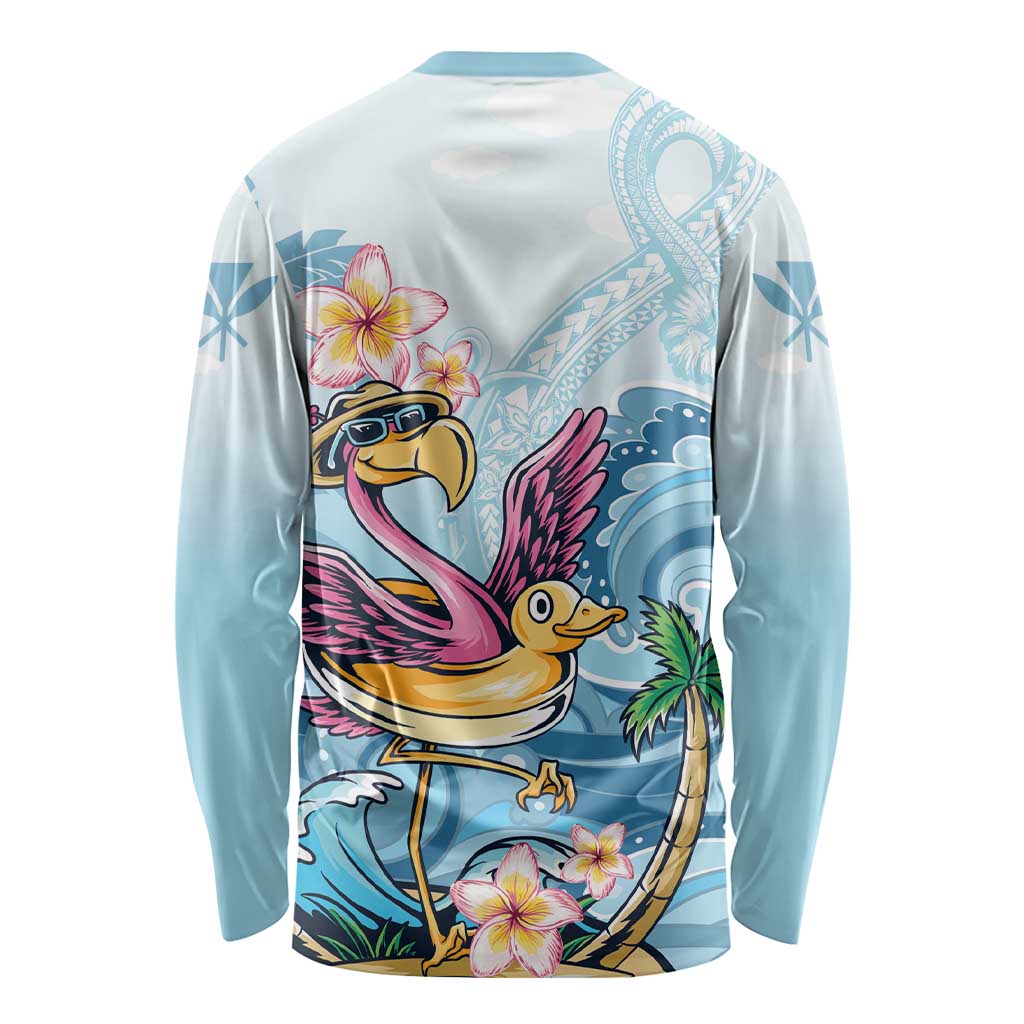 Hawaii Flamingo Long Sleeve Shirt Plumeria Tropical Beach