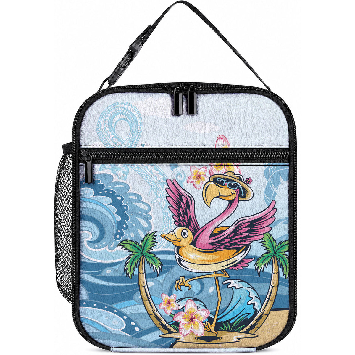 Hawaii Flamingo Lunch Bag Plumeria Tropical Beach LT01 10.2 × 8.3 × 4.3 inch Blue - Polynesian Pride