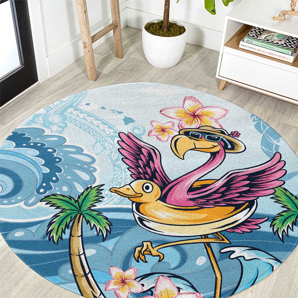 Hawaii Flamingo Round Carpet Plumeria Tropical Beach