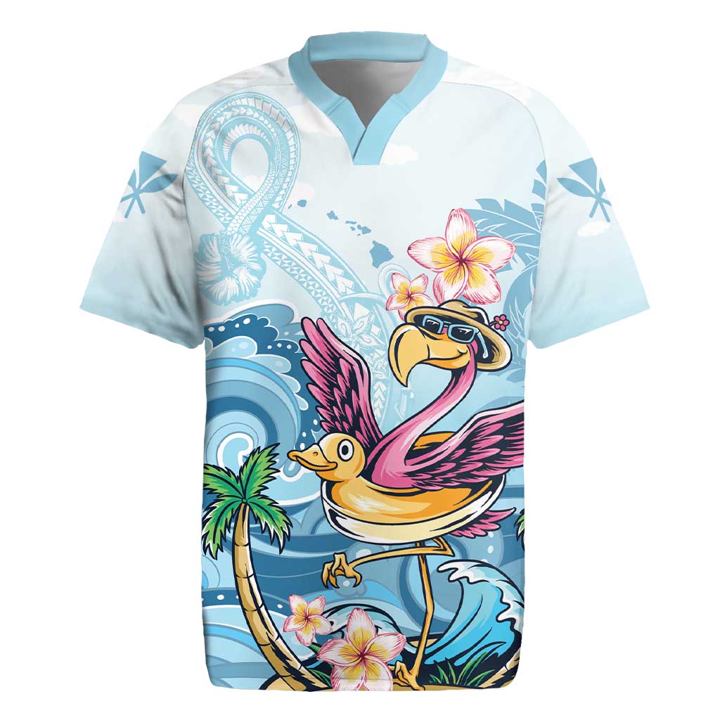 Hawaii Flamingo Rugby Jersey Plumeria Tropical Beach