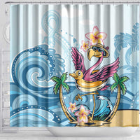 Hawaii Flamingo Shower Curtain Plumeria Tropical Beach