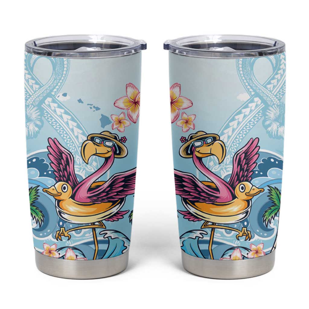 Hawaii Flamingo Tumbler Cup Plumeria Tropical Beach