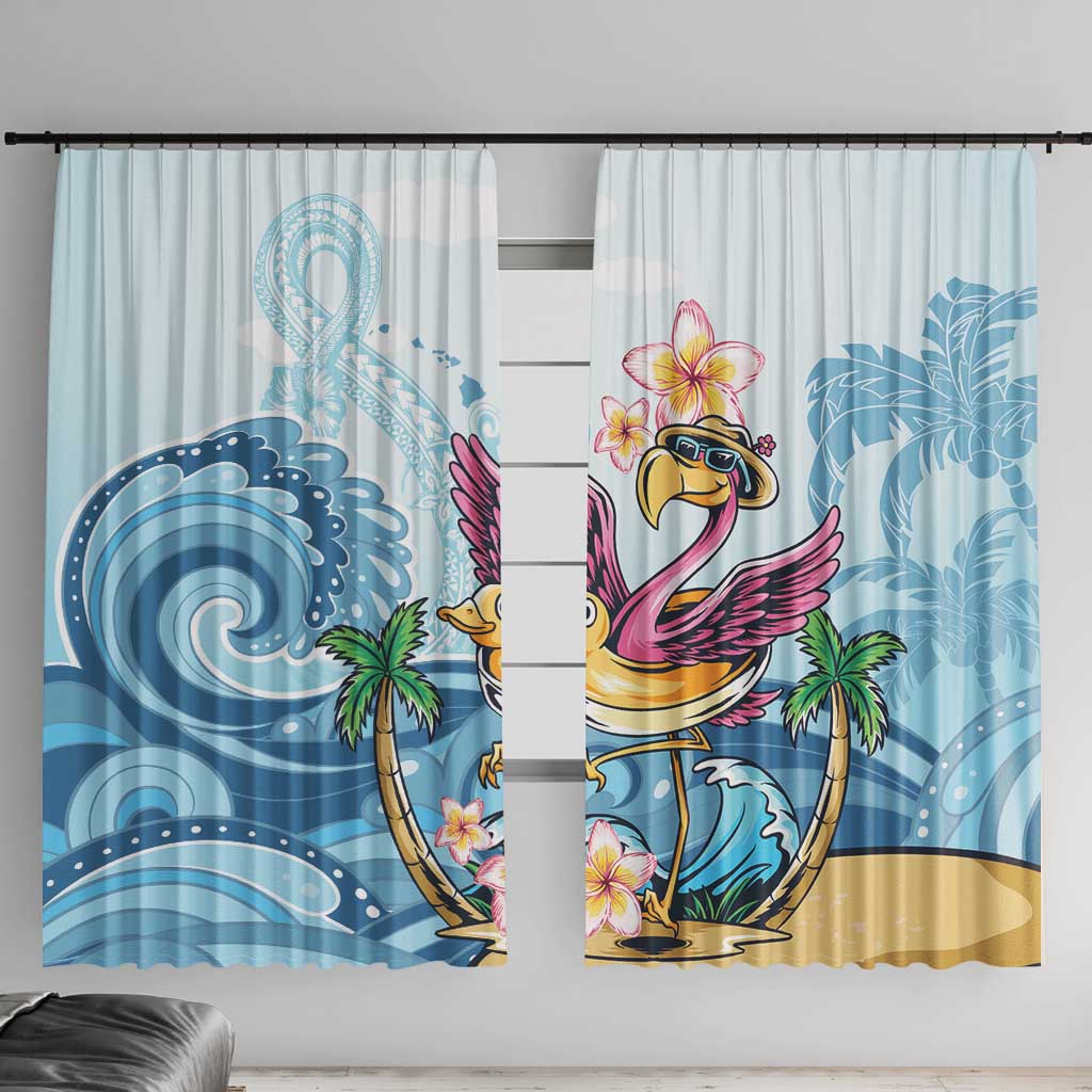 Hawaii Flamingo Window Curtain Plumeria Tropical Beach