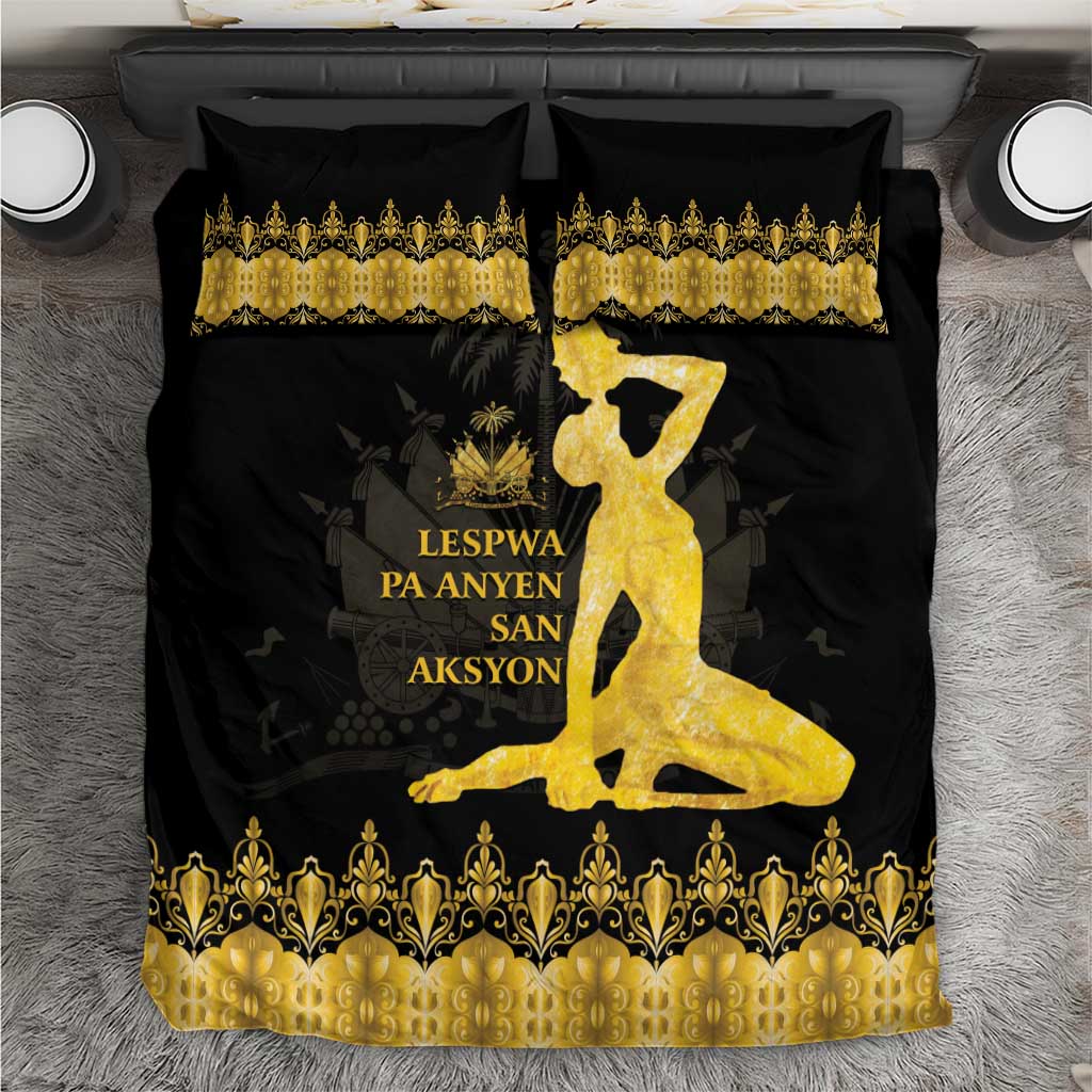 Haiti Neg Marron Gold Bedding Set Lespwa pa anyen san aksyon