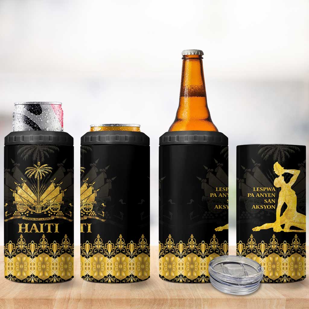 Haiti Neg Marron Gold 4 in 1 Can Cooler Tumbler Lespwa pa anyen san aksyon