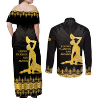 Haiti Neg Marron Gold Couples Matching Off Shoulder Maxi Dress and Long Sleeve Button Shirt Lespwa pa anyen san aksyon