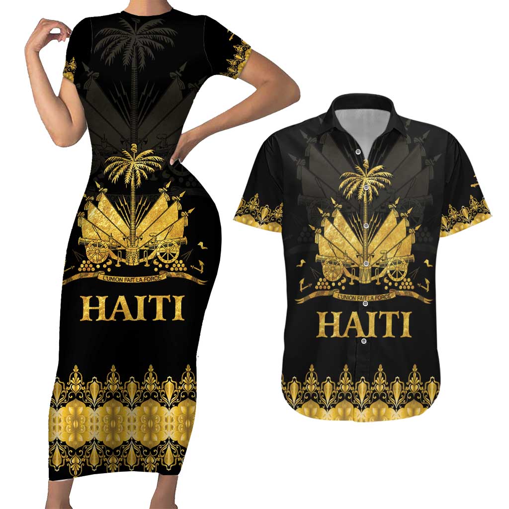 Haiti Neg Marron Gold Couples Matching Short Sleeve Bodycon Dress and Hawaiian Shirt Lespwa pa anyen san aksyon