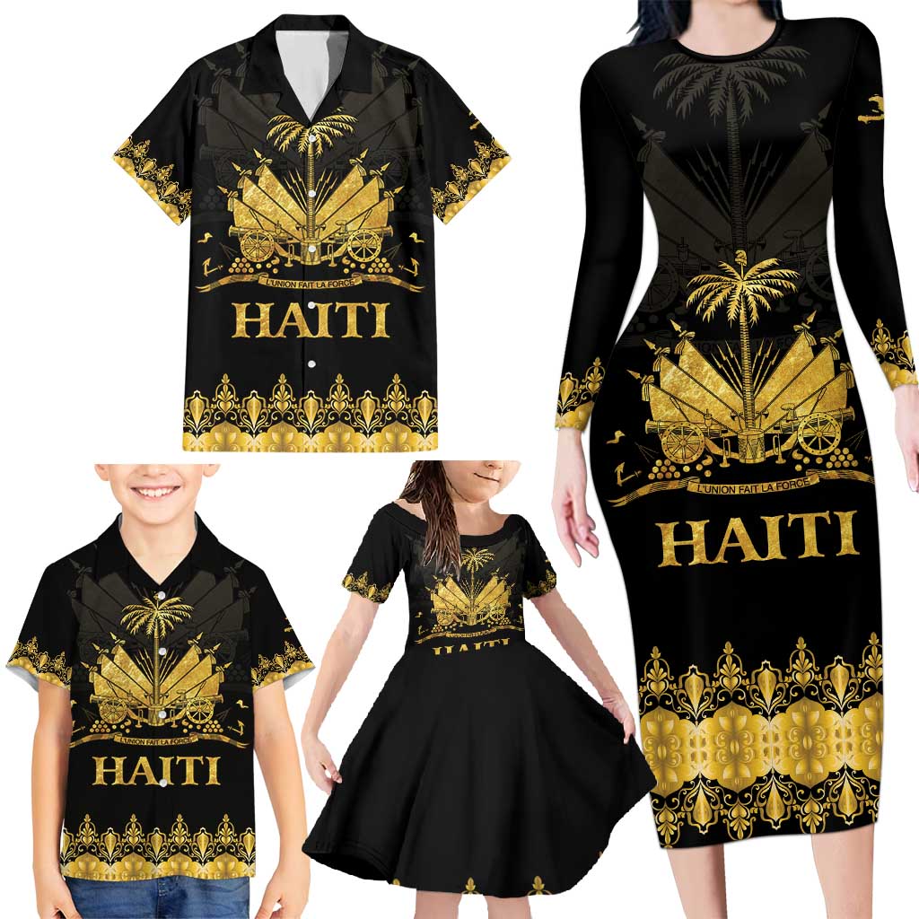 Haiti Neg Marron Gold Family Matching Long Sleeve Bodycon Dress and Hawaiian Shirt Lespwa pa anyen san aksyon