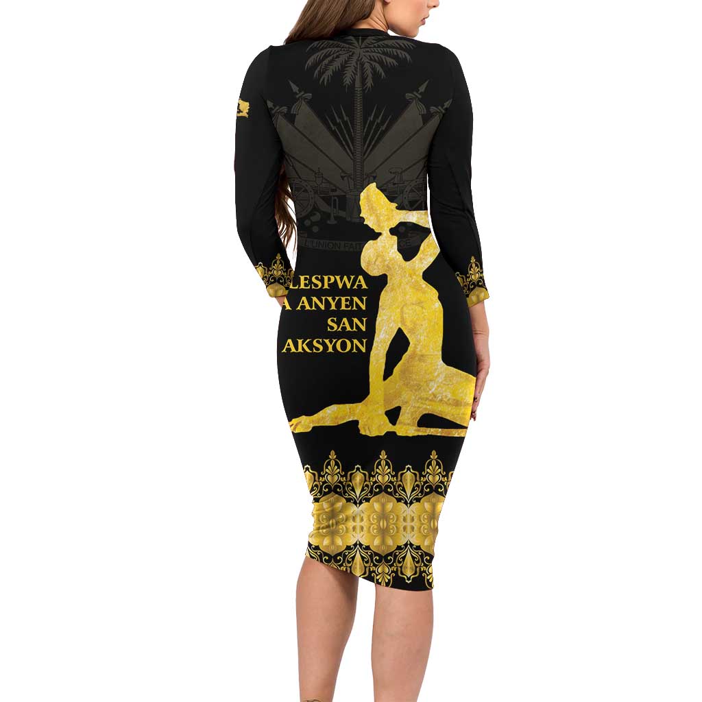 Haiti Neg Marron Gold Family Matching Long Sleeve Bodycon Dress and Hawaiian Shirt Lespwa pa anyen san aksyon