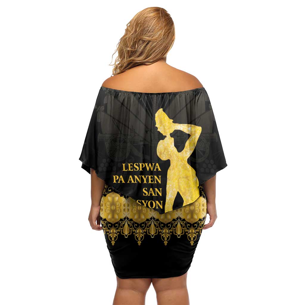 Haiti Neg Marron Gold Family Matching Off Shoulder Short Dress and Hawaiian Shirt Lespwa pa anyen san aksyon