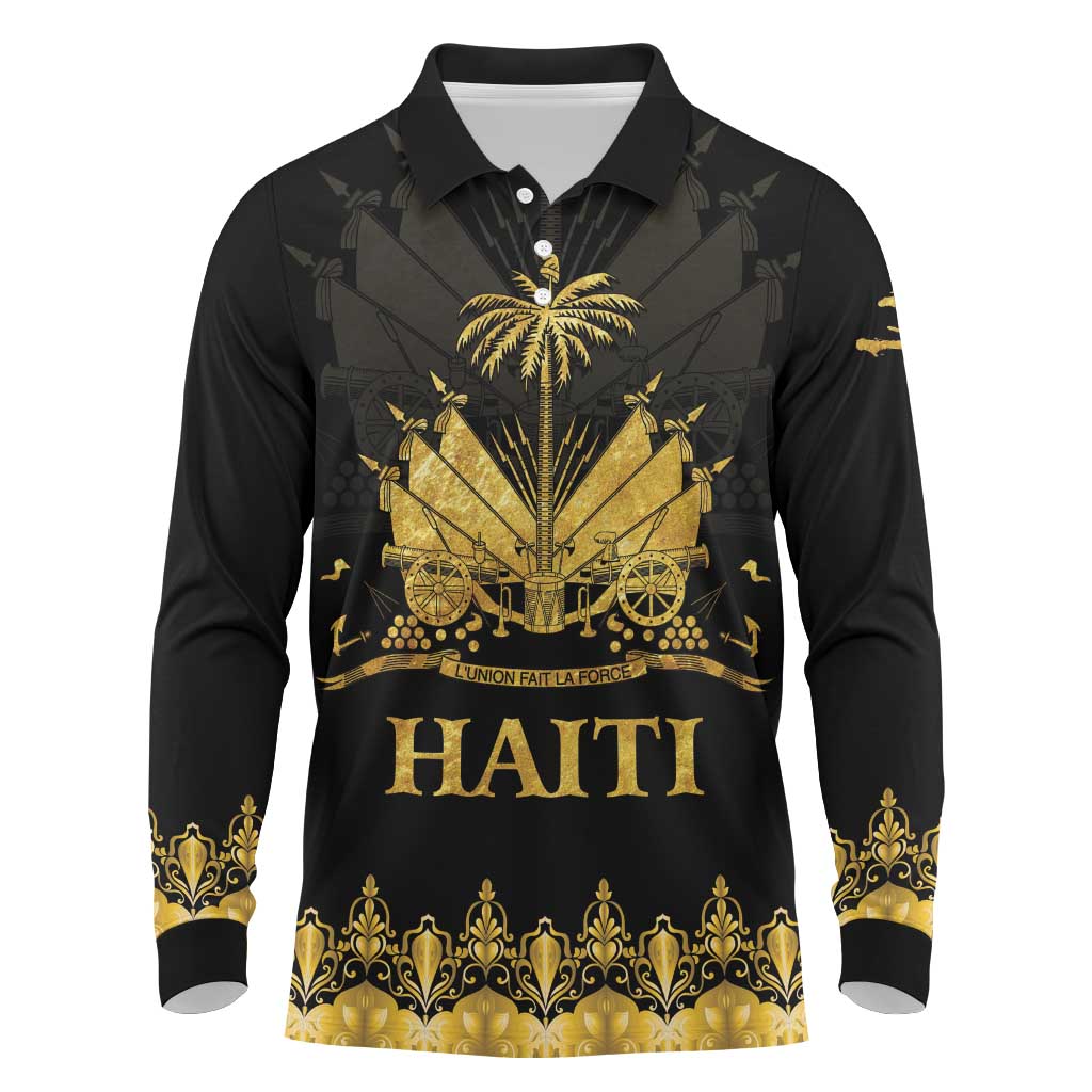 Haiti Neg Marron Gold Long Sleeve Polo Shirt Lespwa pa anyen san aksyon LT01 Gold - Polynesian Pride