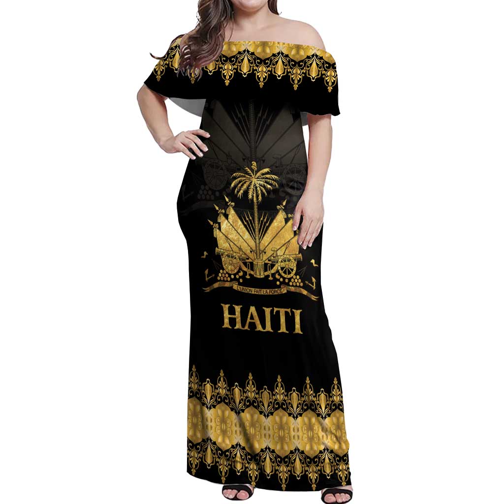 Haiti Neg Marron Gold Off Shoulder Maxi Dress Lespwa pa anyen san aksyon