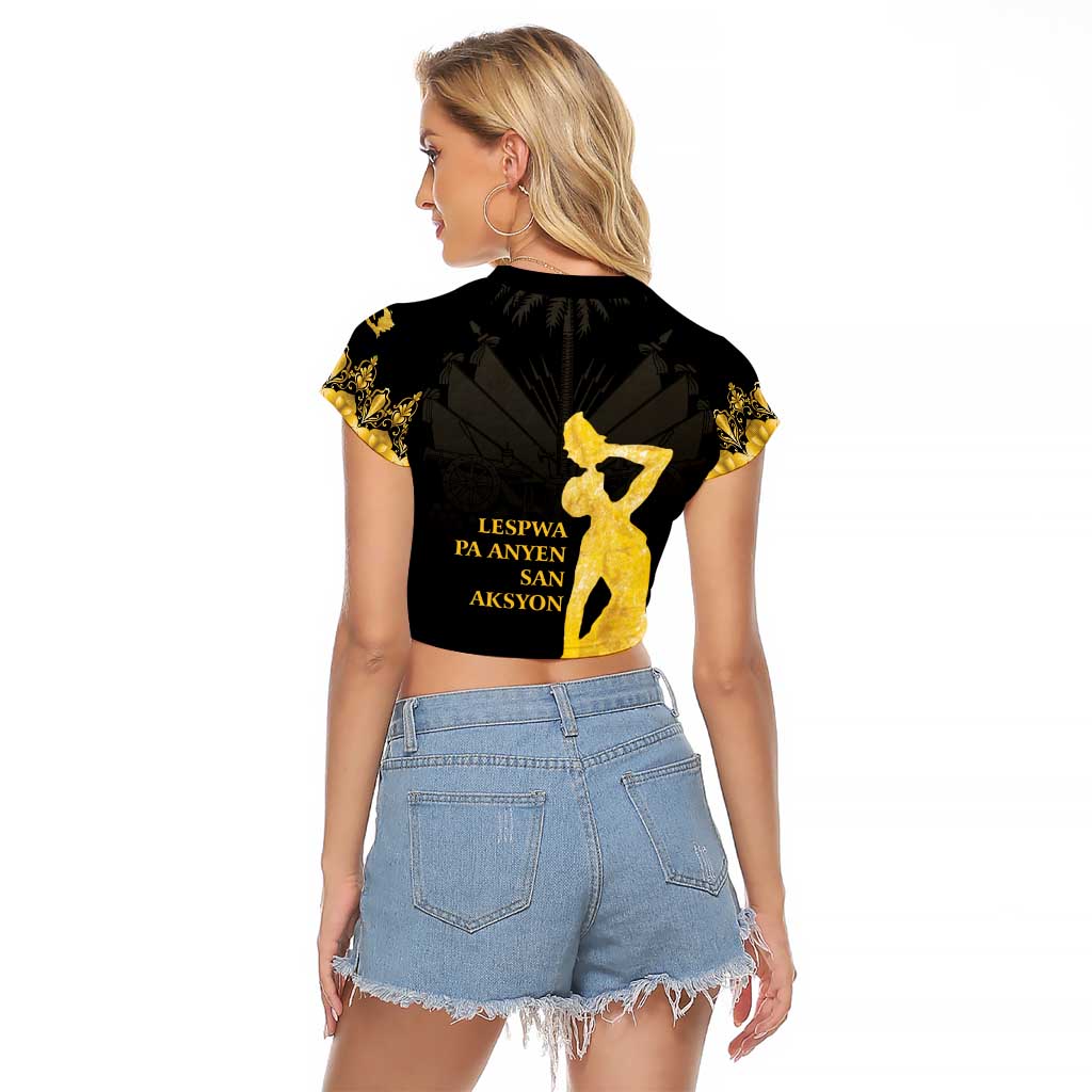 Haiti Neg Marron Gold Raglan Cropped T Shirt Lespwa pa anyen san aksyon