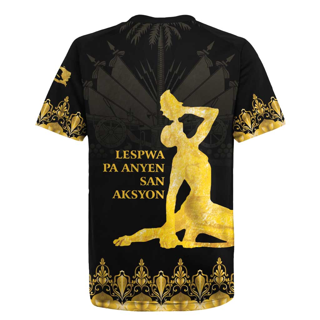 Haiti Neg Marron Gold Rugby Jersey Lespwa pa anyen san aksyon