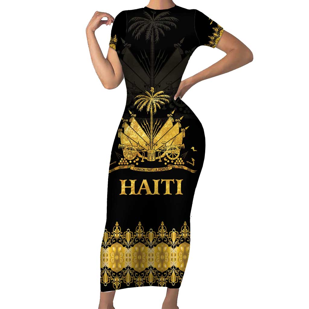 Haiti Neg Marron Gold Short Sleeve Bodycon Dress Lespwa pa anyen san aksyon