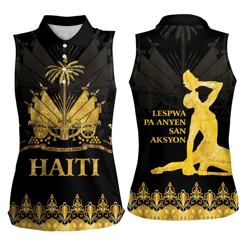 Haiti Neg Marron Gold Women Sleeveless Polo Shirt Lespwa pa anyen san aksyon LT01 - Polynesian Pride