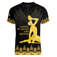 Haiti Neg Marron Gold Women V-Neck T-Shirt Lespwa pa anyen san aksyon LT01 - Polynesian Pride