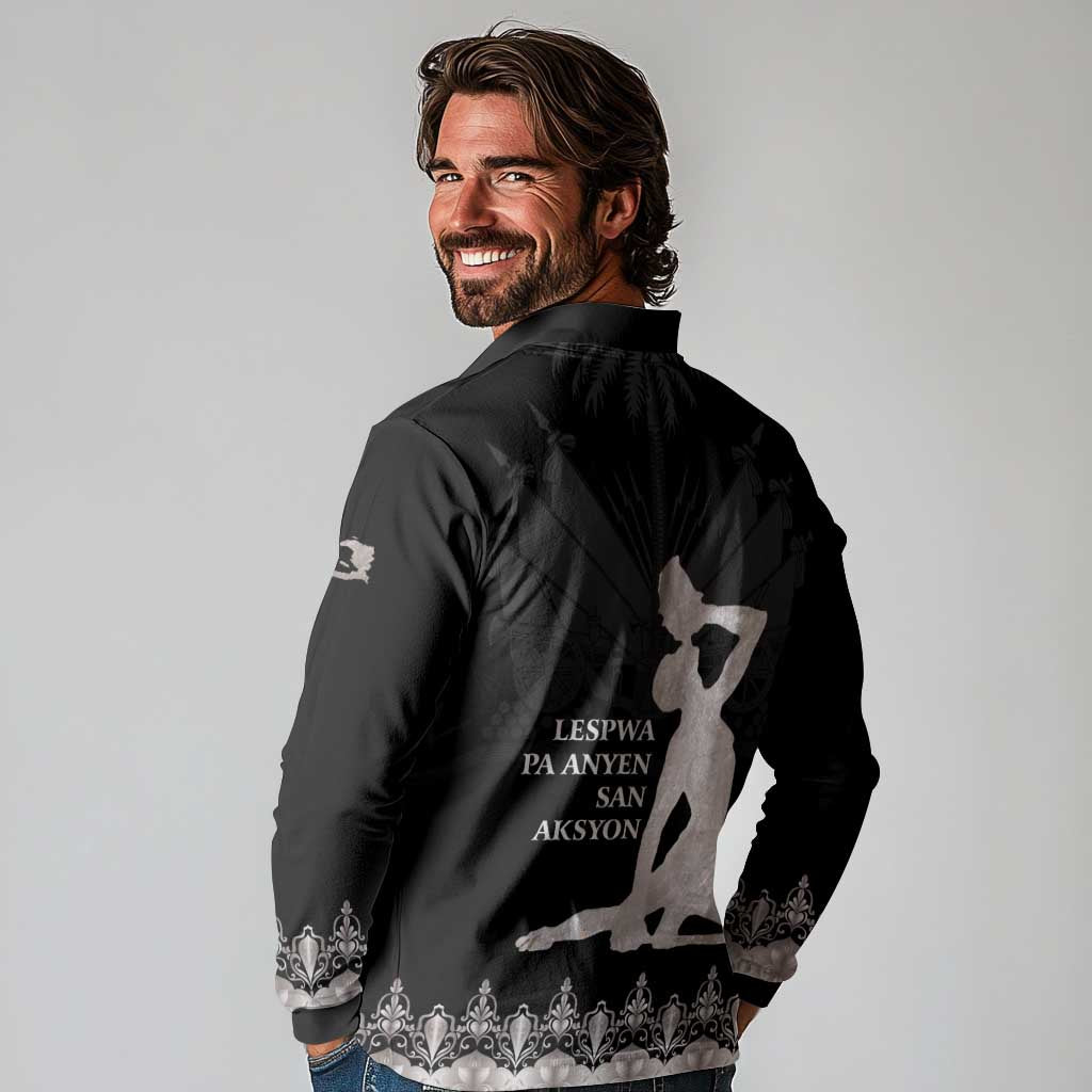 Haiti Neg Marron Silver Long Sleeve Polo Shirt Hope is Nothing Without Action LT01 - Polynesian Pride