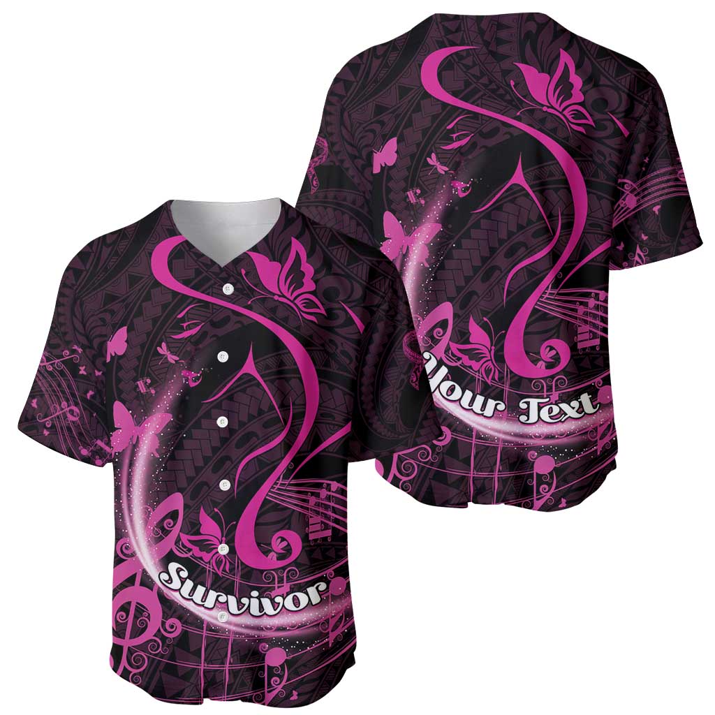 Personalised Survivor Melody Pink Baseball Jersey Breast Cancer Polynesian Pattern