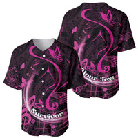 Personalised Survivor Melody Pink Baseball Jersey Breast Cancer Polynesian Pattern