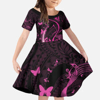 Personalised Survivor Melody Pink Family Matching Long Sleeve Bodycon Dress and Hawaiian Shirt Breast Cancer Polynesian Pattern LT01 Daughter's Dress Pink - Polynesian Pride