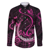 Personalised Survivor Melody Pink Family Matching Mermaid Dress and Hawaiian Shirt Breast Cancer Polynesian Pattern LT01 Dad's Shirt - Long Sleeve Pink - Polynesian Pride