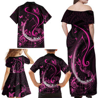 Personalised Survivor Melody Pink Family Matching Off Shoulder Maxi Dress and Hawaiian Shirt Breast Cancer Polynesian Pattern