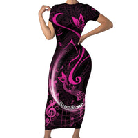 Personalised Survivor Melody Pink Family Matching Short Sleeve Bodycon Dress and Hawaiian Shirt Breast Cancer Polynesian Pattern LT01 Mom's Dress Pink - Polynesian Pride