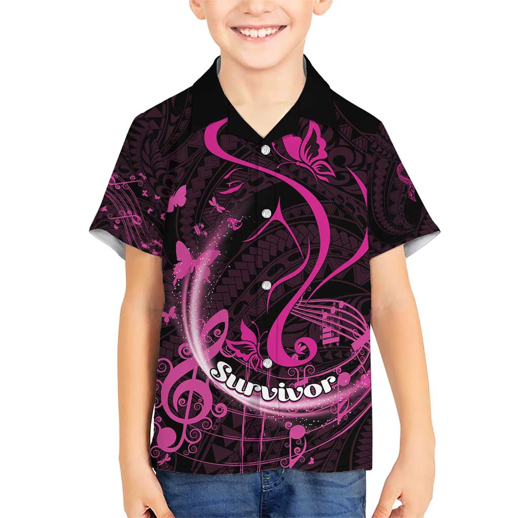 Personalised Survivor Melody Pink Family Matching Short Sleeve Bodycon Dress and Hawaiian Shirt Breast Cancer Polynesian Pattern LT01 Son's Shirt Pink - Polynesian Pride