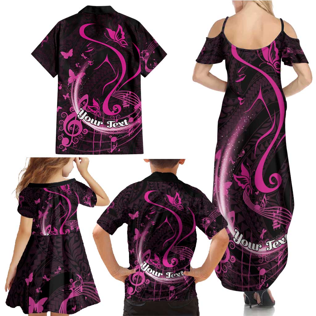 Personalised Survivor Melody Pink Family Matching Summer Maxi Dress and Hawaiian Shirt Breast Cancer Polynesian Pattern