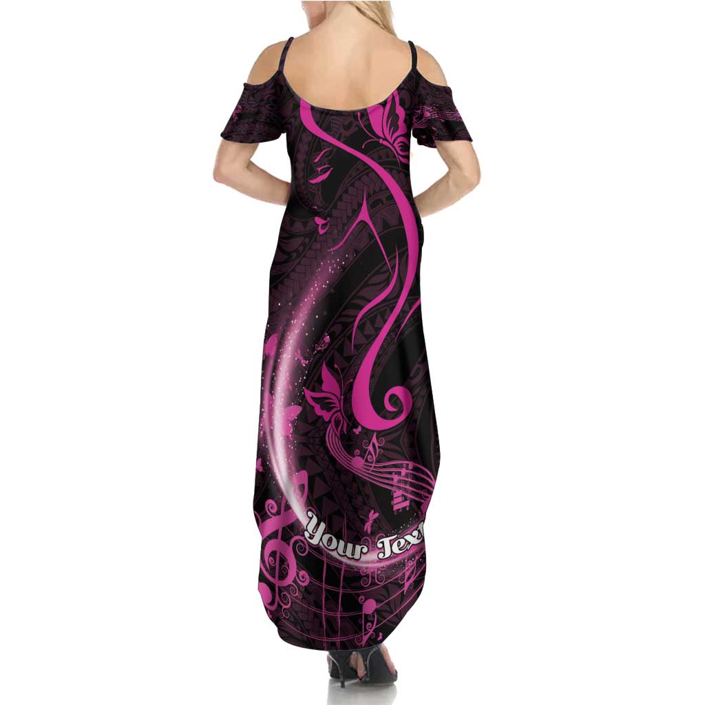 Personalised Survivor Melody Pink Family Matching Summer Maxi Dress and Hawaiian Shirt Breast Cancer Polynesian Pattern