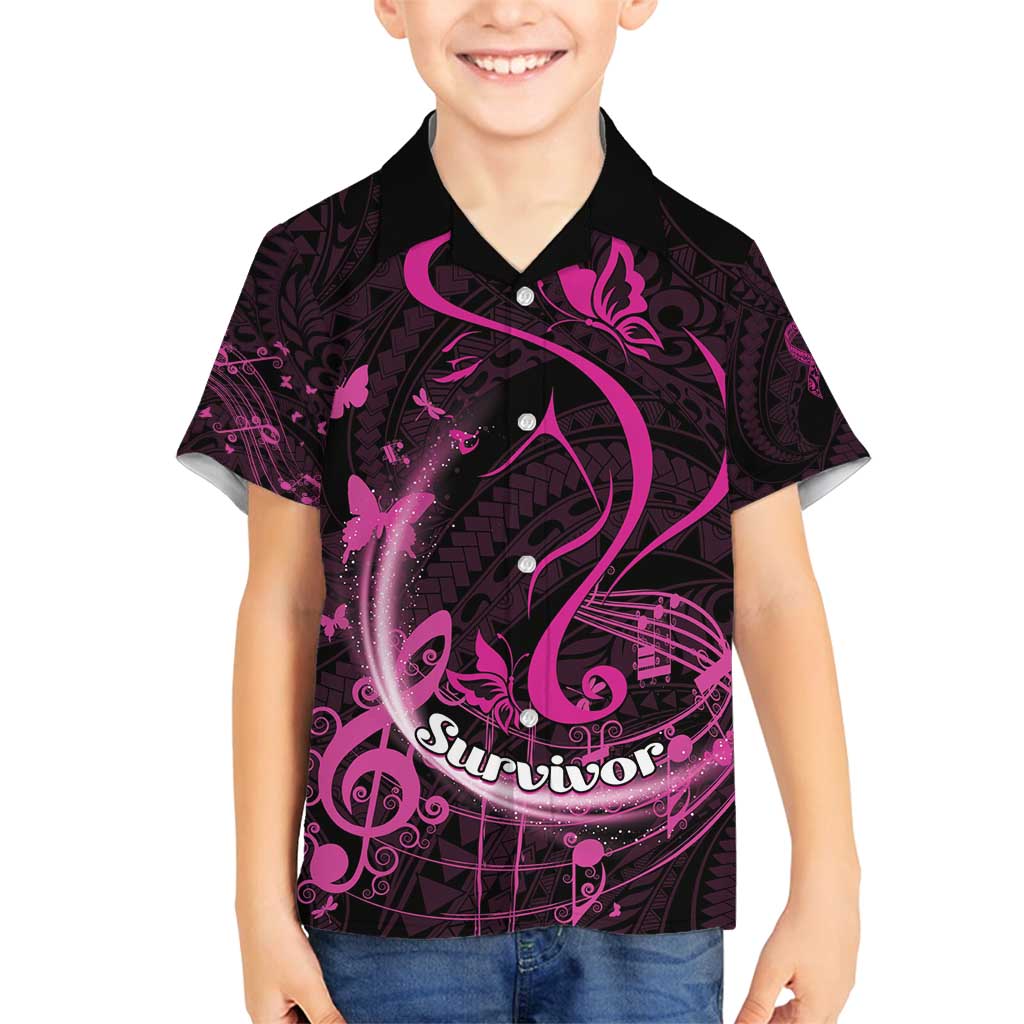 Personalised Survivor Melody Pink Family Matching Tank Maxi Dress and Hawaiian Shirt Breast Cancer Polynesian Pattern