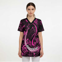 Personalised Survivor Melody Pink Scrub Top Breast Cancer Polynesian Pattern - Polynesian Pride