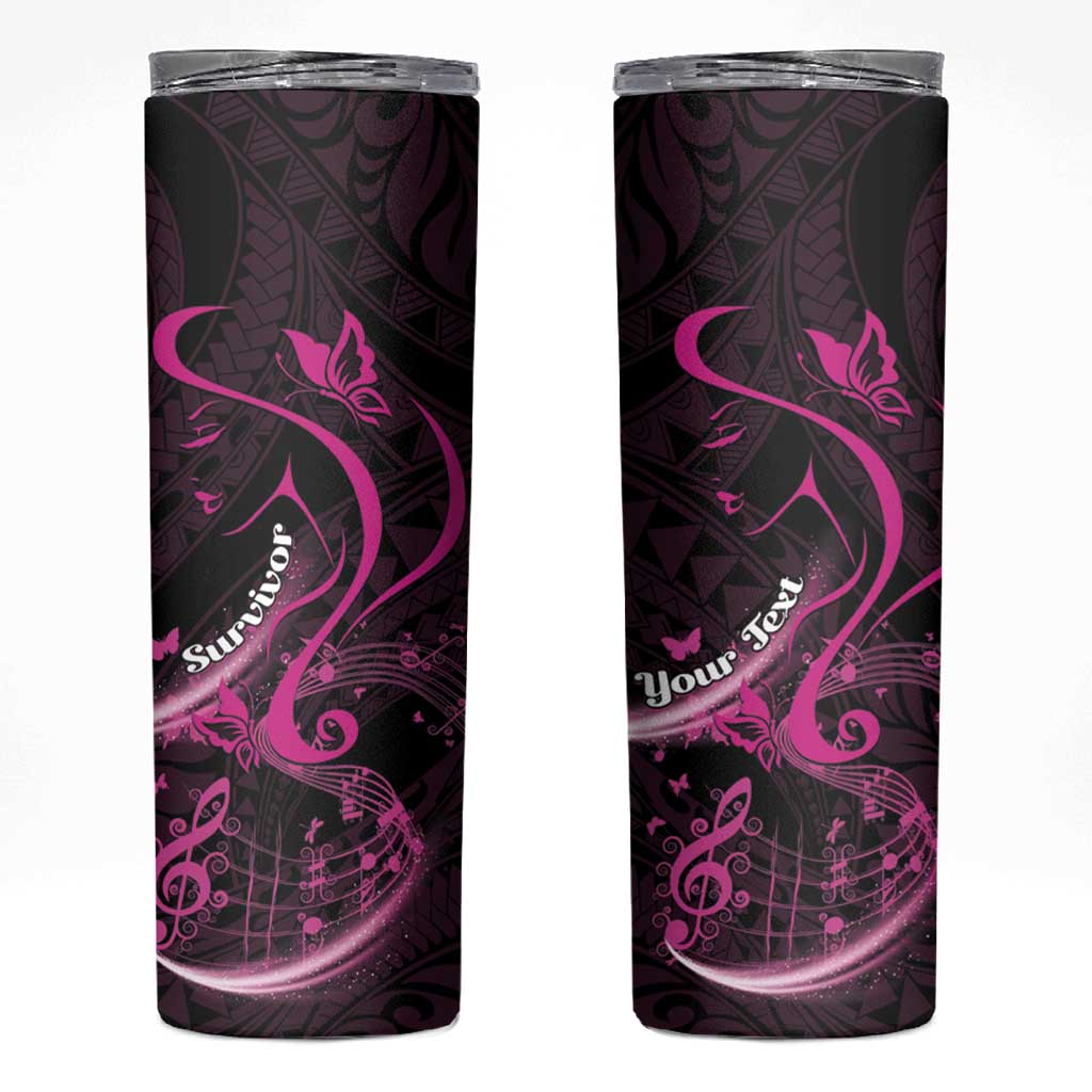 Personalised Survivor Melody Pink Skinny Tumbler Breast Cancer Polynesian Pattern