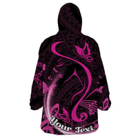 Personalised Survivor Melody Pink Wearable Blanket Hoodie Breast Cancer Polynesian Pattern
