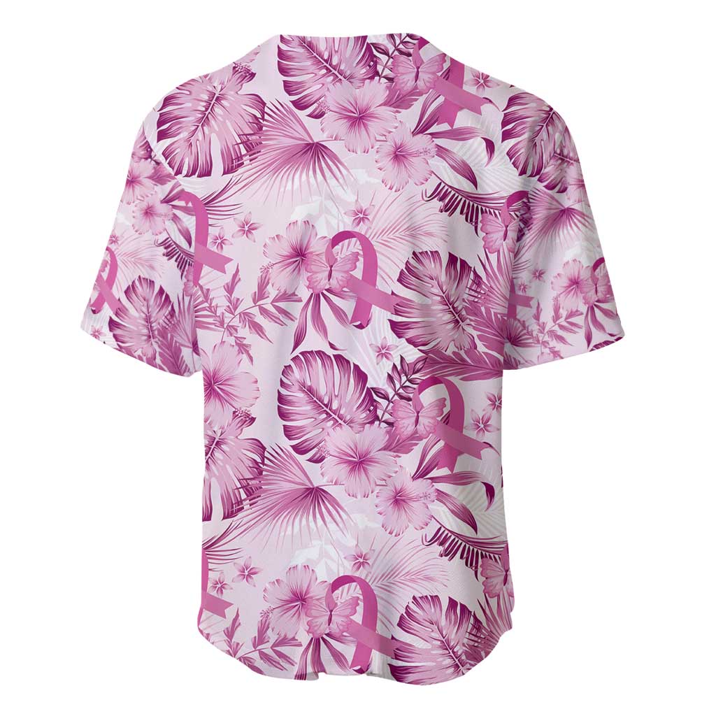 Pink Ribbon Hibiscus Tropical Pattern Baseball Jersey Breast Cancer