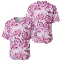 Pink Ribbon Hibiscus Tropical Pattern Baseball Jersey Breast Cancer